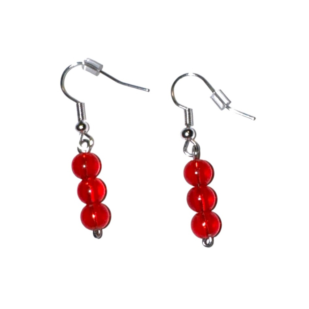 3 FOR $10 HANDCRAFTED Red Glass Beaded Earrings